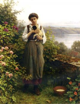 Daniel Ridgway Knight : Young Girl Holding a Puppy